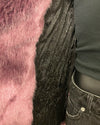 Close-up of the SpiritHoods Online Sample Sale Style in Lavender Wolf in Size XXS lining - standard black snakeskin inspired lining in a Poly-Rayon