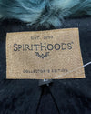 Spirithoods collector's edition label on a dark background with teal fur.