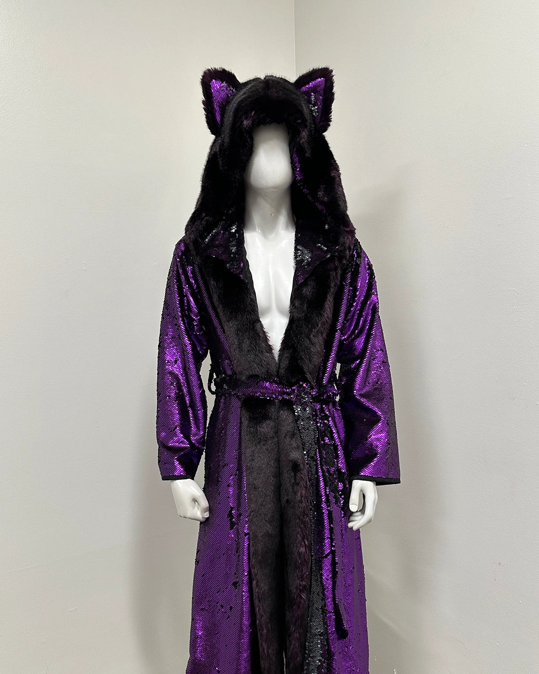 *One Of A Kind* Classic Long Sequin Coat | Midnight Wolf #1 - Medium