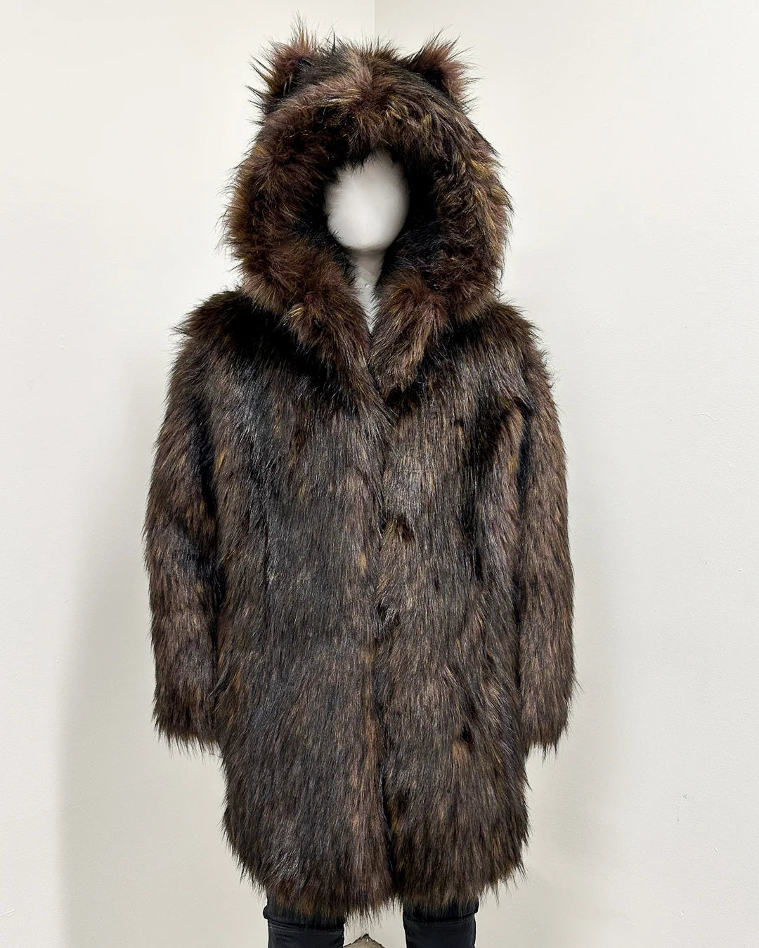 *One of a Kind* Classic Luxe Faux Fur Coat | Burgundy Wolf - Large