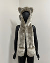 Mannequin wearing a gray fur scarf with cat ears  