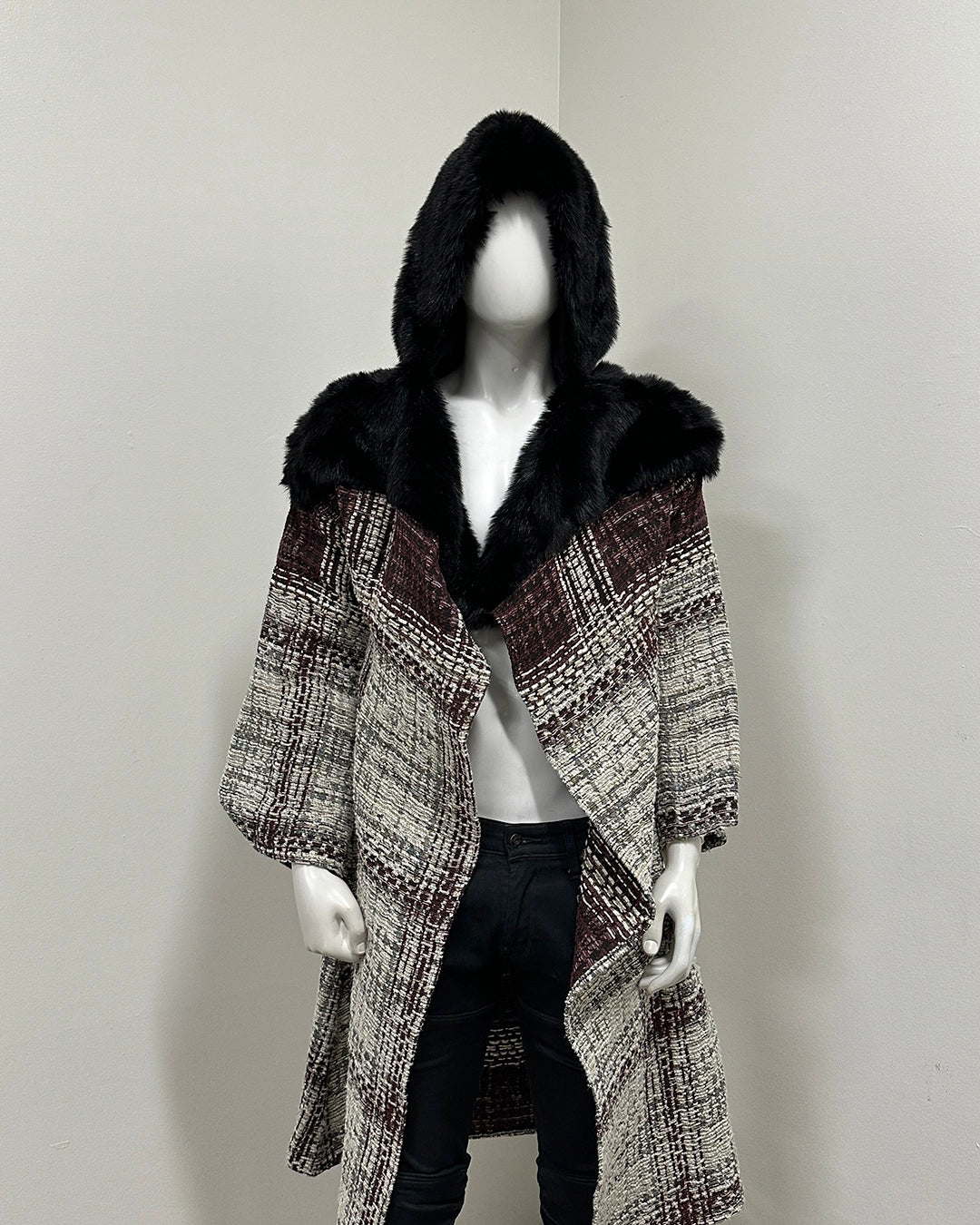 *Sample* Hooded Long Faux Fur Duster | Black Panther - Medium