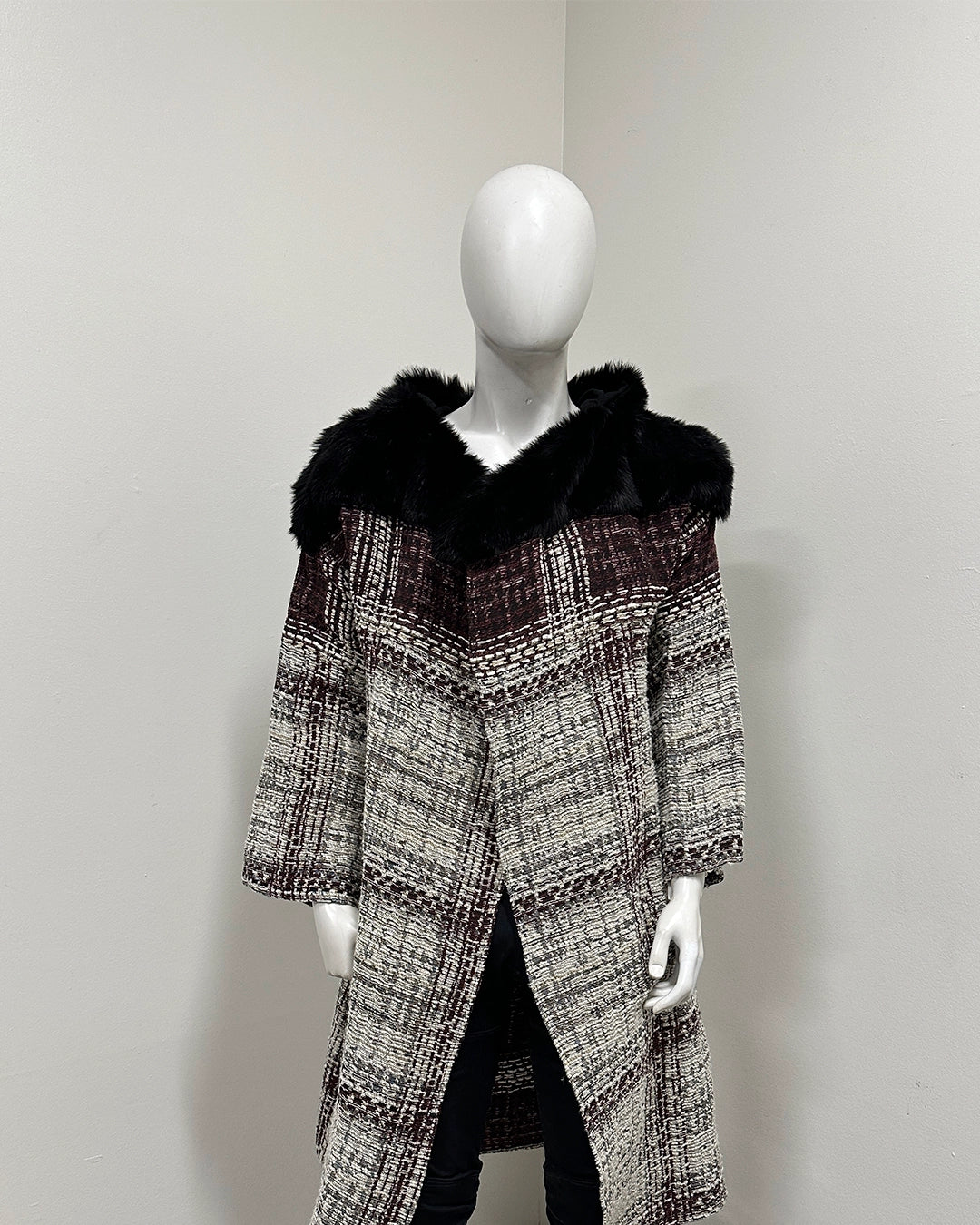 *Sample* Hooded Long Faux Fur Duster | Black Panther - Medium