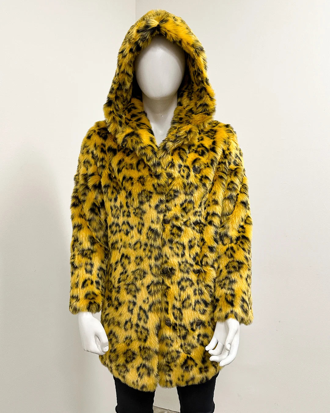*Last Stock* Hooded Faux Fur Coat | Yellow Cheetah - Medium