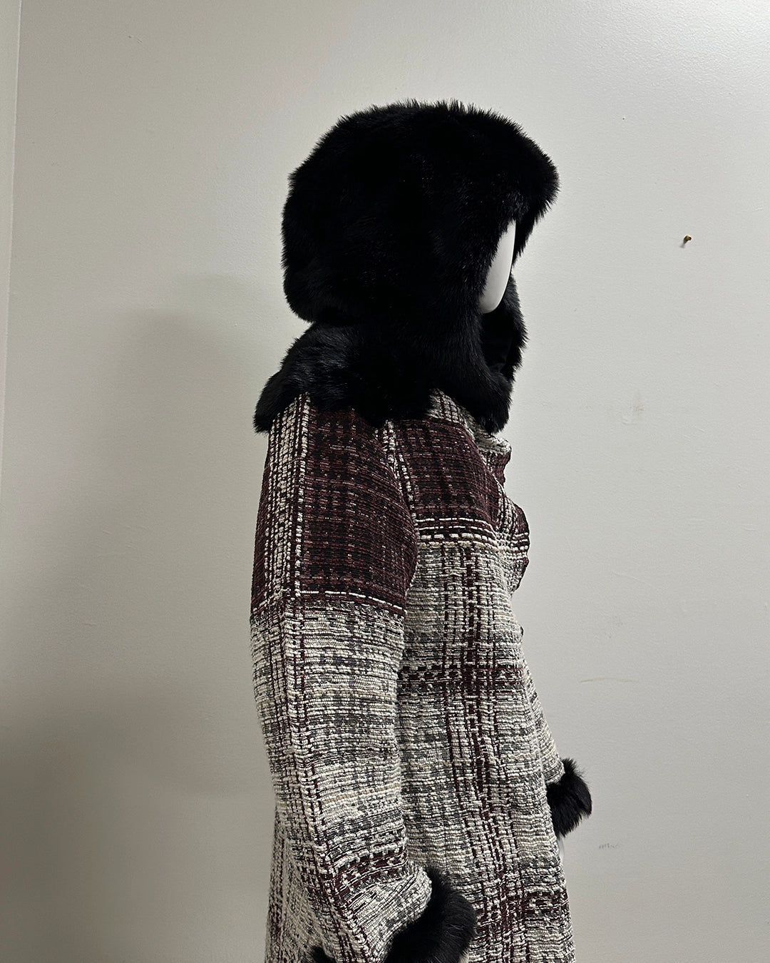 *Sample* Hooded Long Duster with Faux Fur Cuffs | Black Panther -Medium