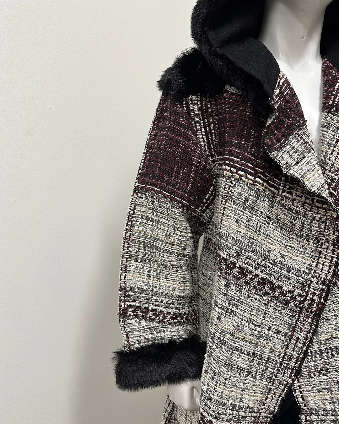 *Sample* Hooded Long Duster with Faux Fur Cuffs | Black Panther -Medium