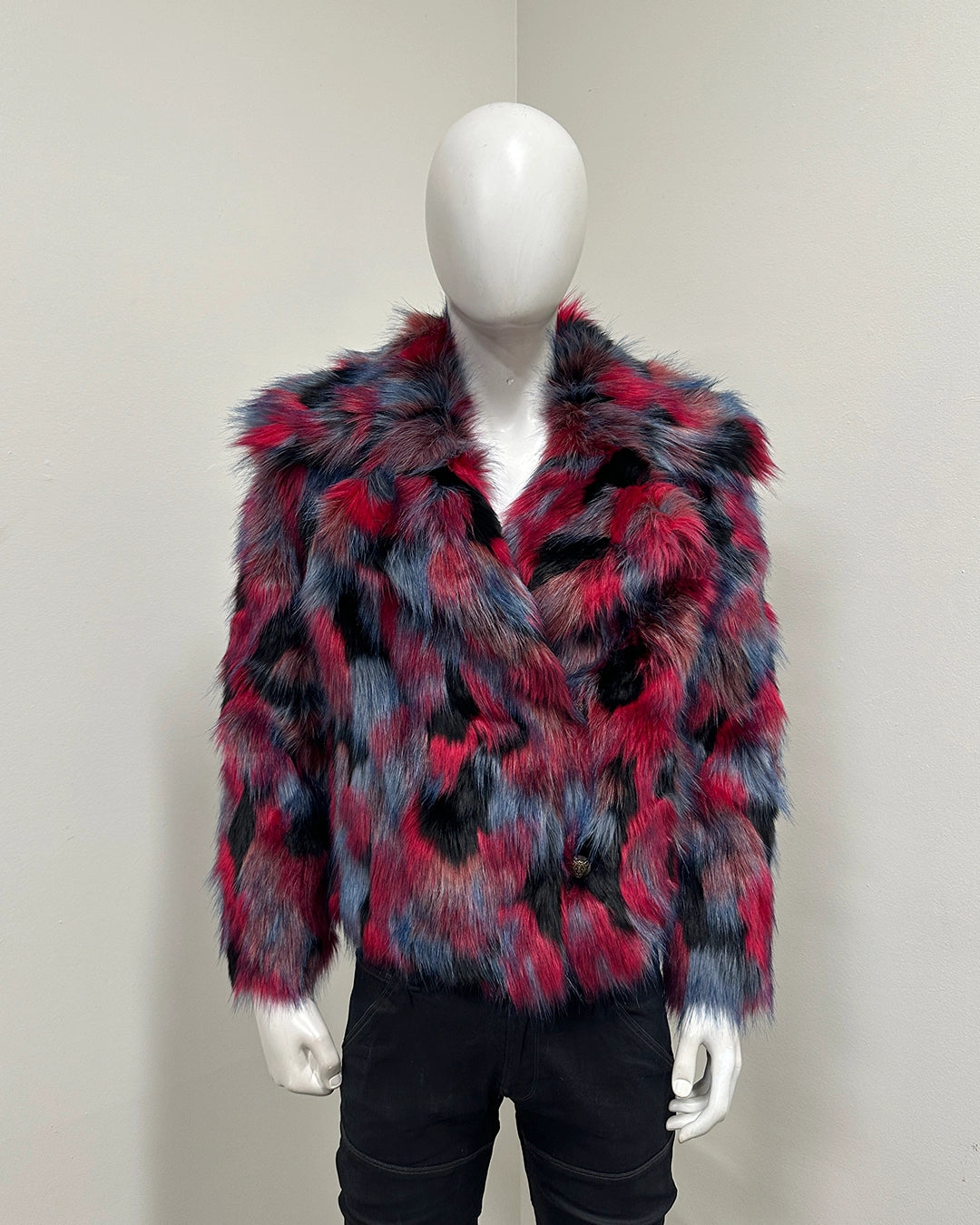*Sample* Colorful Faux Fur Jacket | Crimson Cat - Medium