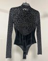 *One Of A Kind / Prototype* Black Velvet Burnout Leopard Print Bodysuit - SMALL