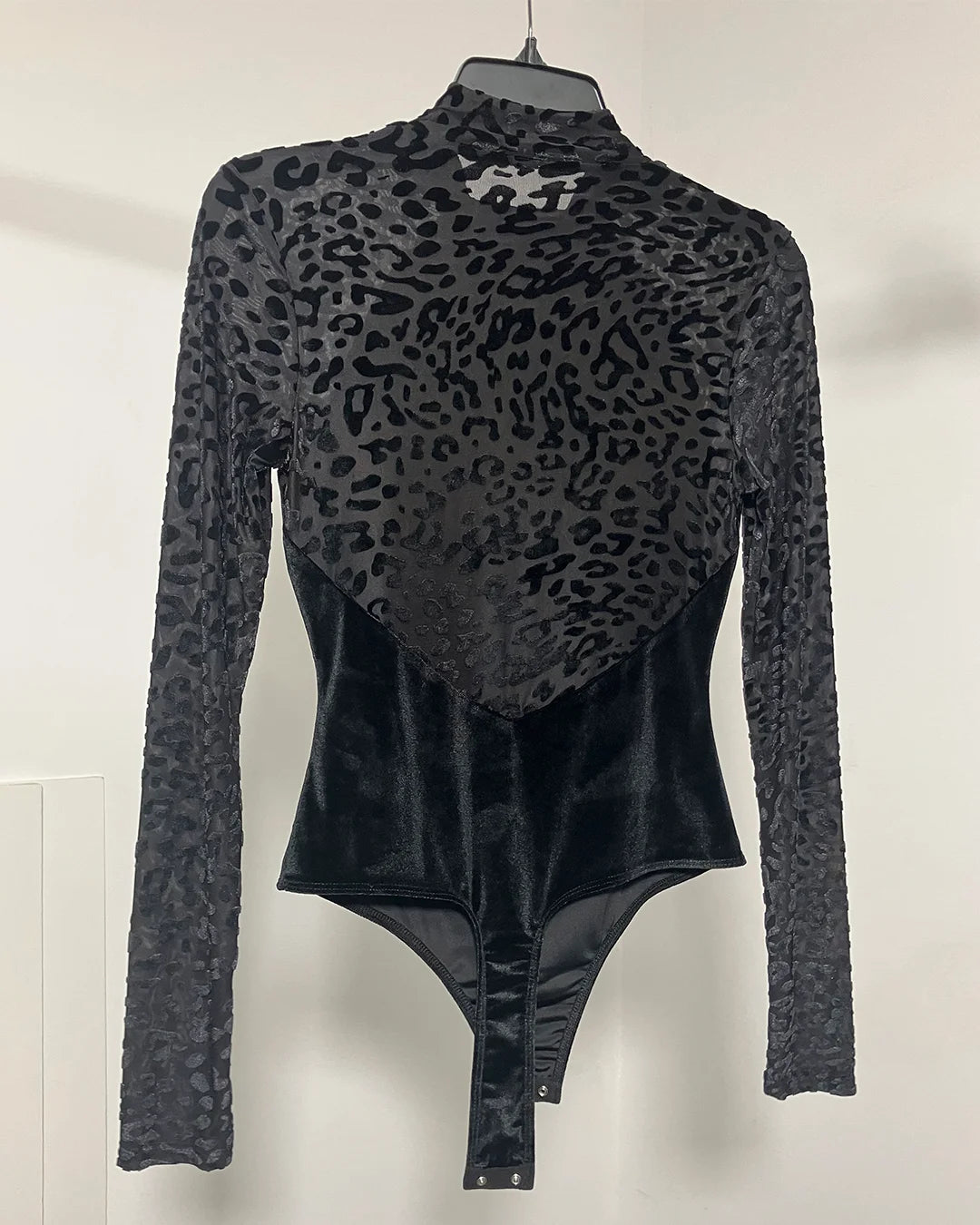 *One Of A Kind / Prototype* Black Velvet Burnout Leopard Print Bodysuit - SMALL