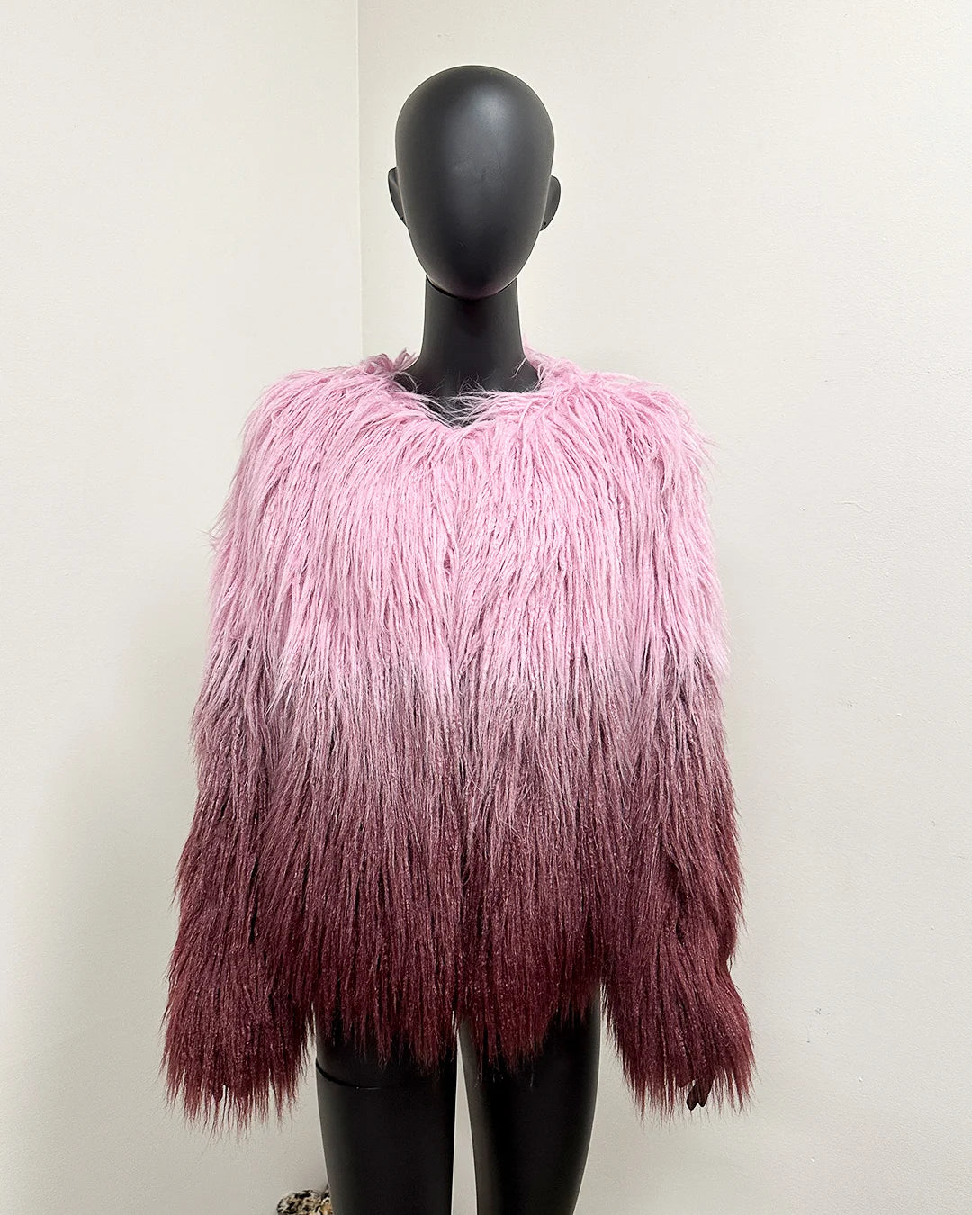 *Sample* Faux Fur Bomber Jacket | Pink Ombre Alpaca - X-Small