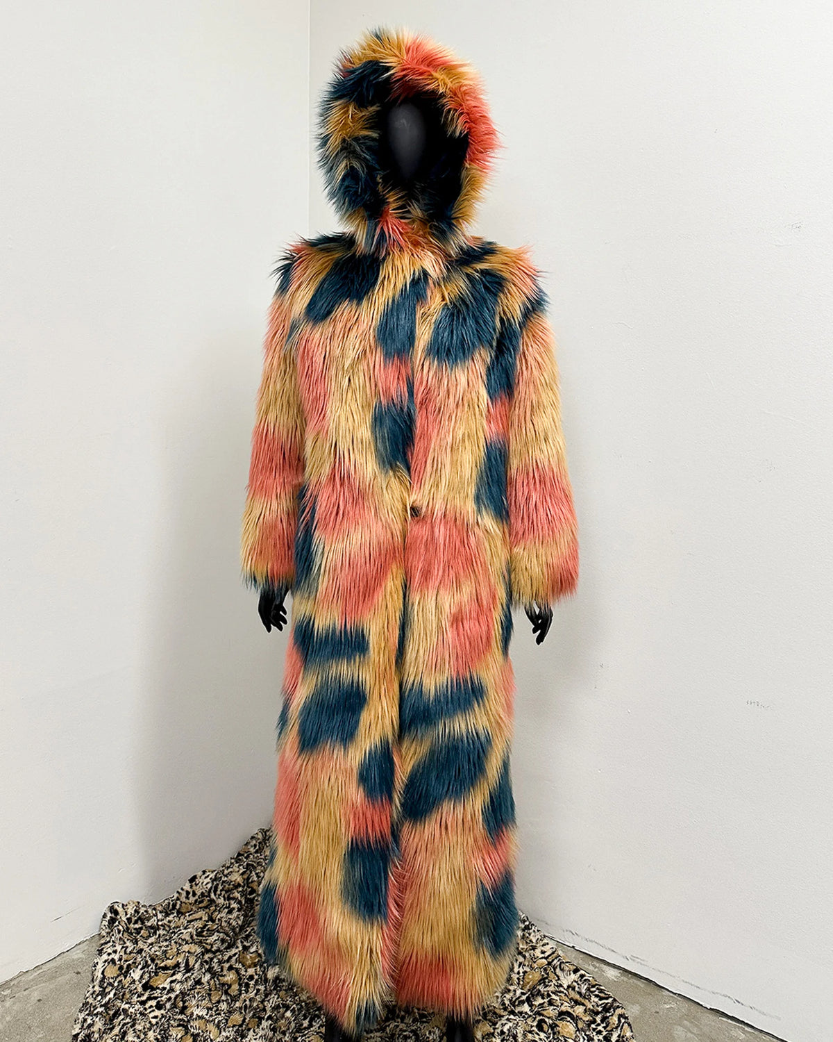 *Sample* Hooded Faux Fur Long Coat | American Swallow - X-Small