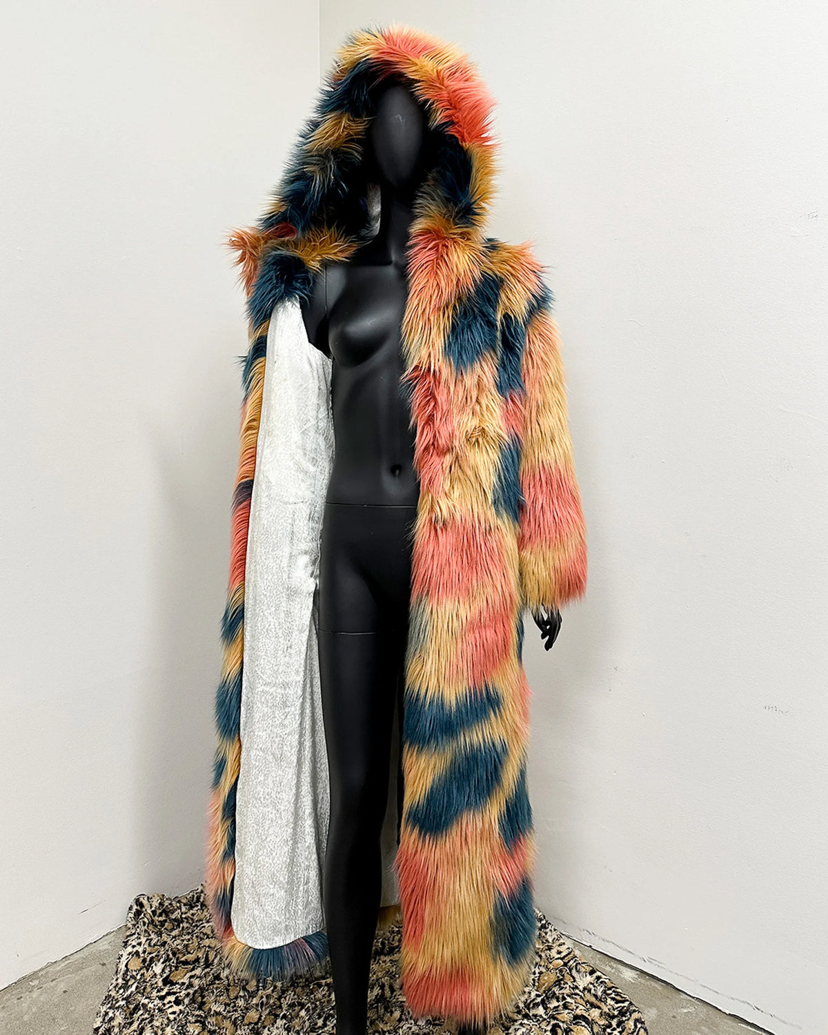 *Sample* Hooded Faux Fur Long Coat | American Swallow - X-Small