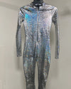 *One Of A Kind / Prototype* Silver Metallic Snakeskin Full Bodysuit - SMALL
