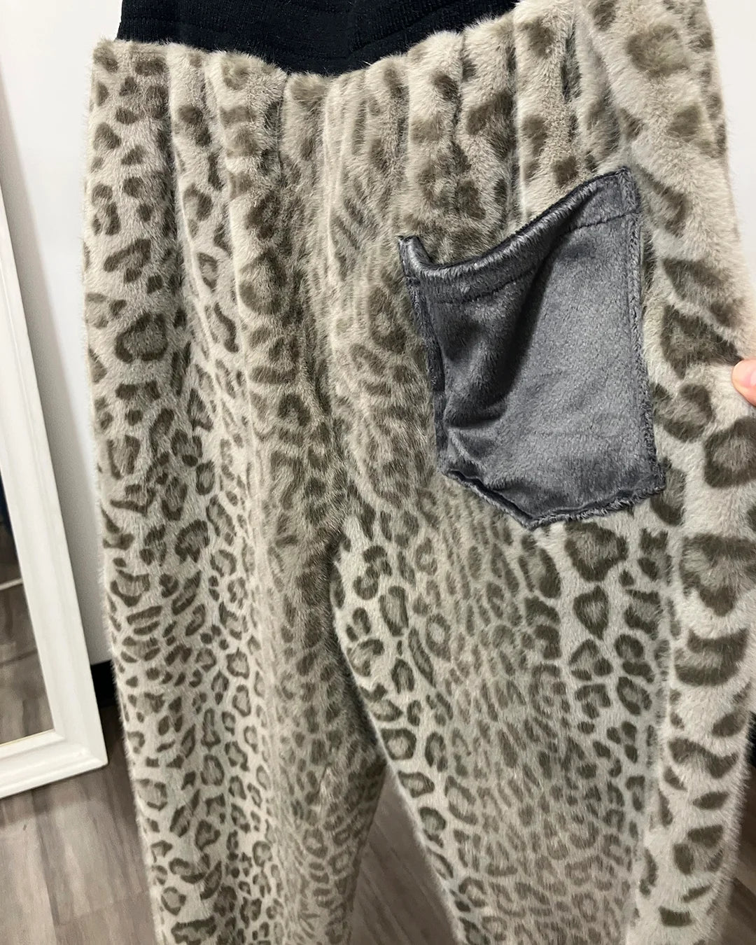 *One Of A Kind / Prototype* Super Soft Faux Fur Feline Joggers Green/Grey - MEDIUM