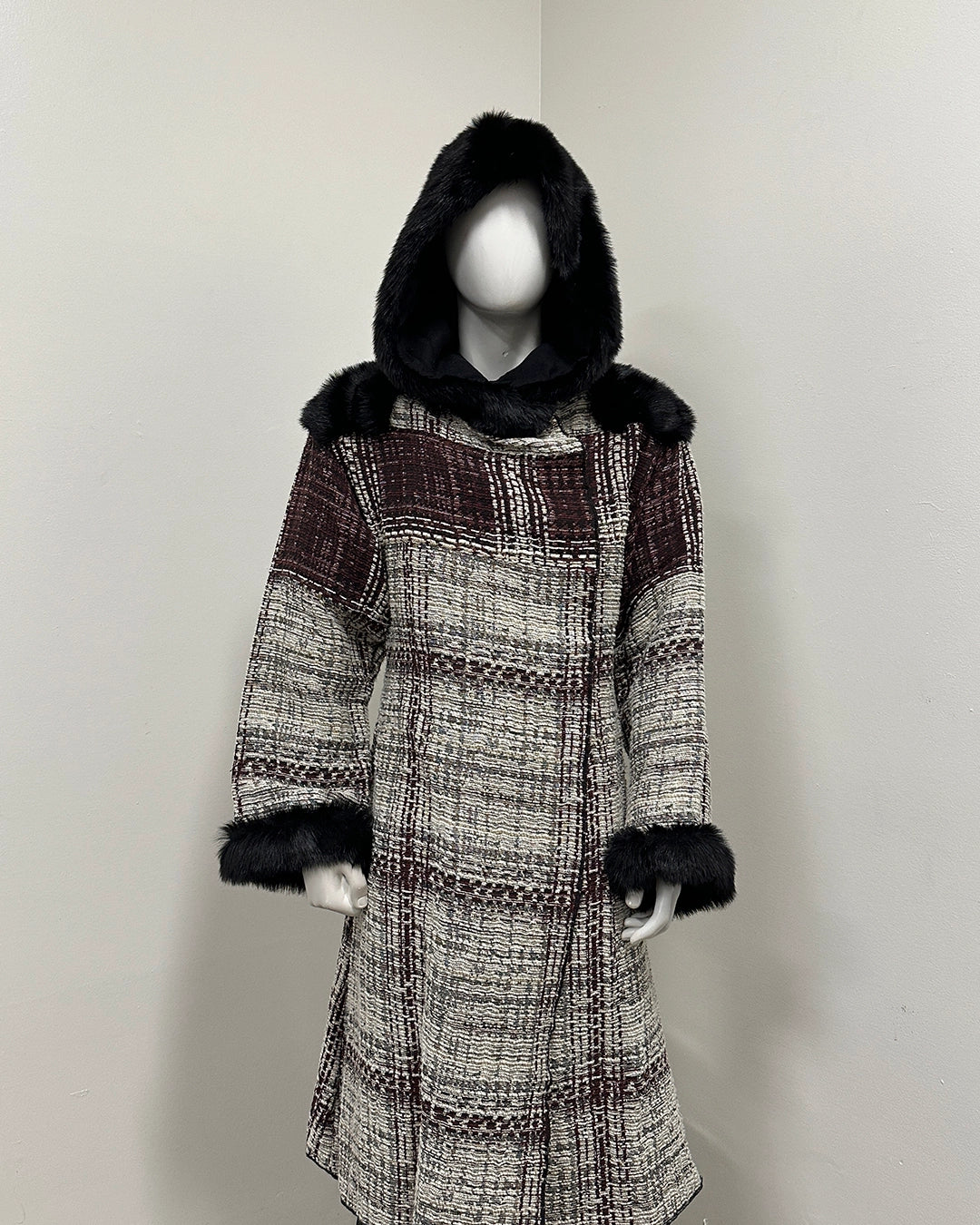 *Sample* Hooded Long Duster with Faux Fur Cuffs | Black Panther -Medium