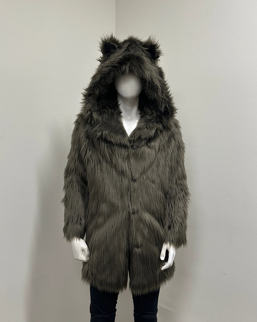 *One Of A Kind* Classic Faux Fur Coat | Smokey Wolf - Medium