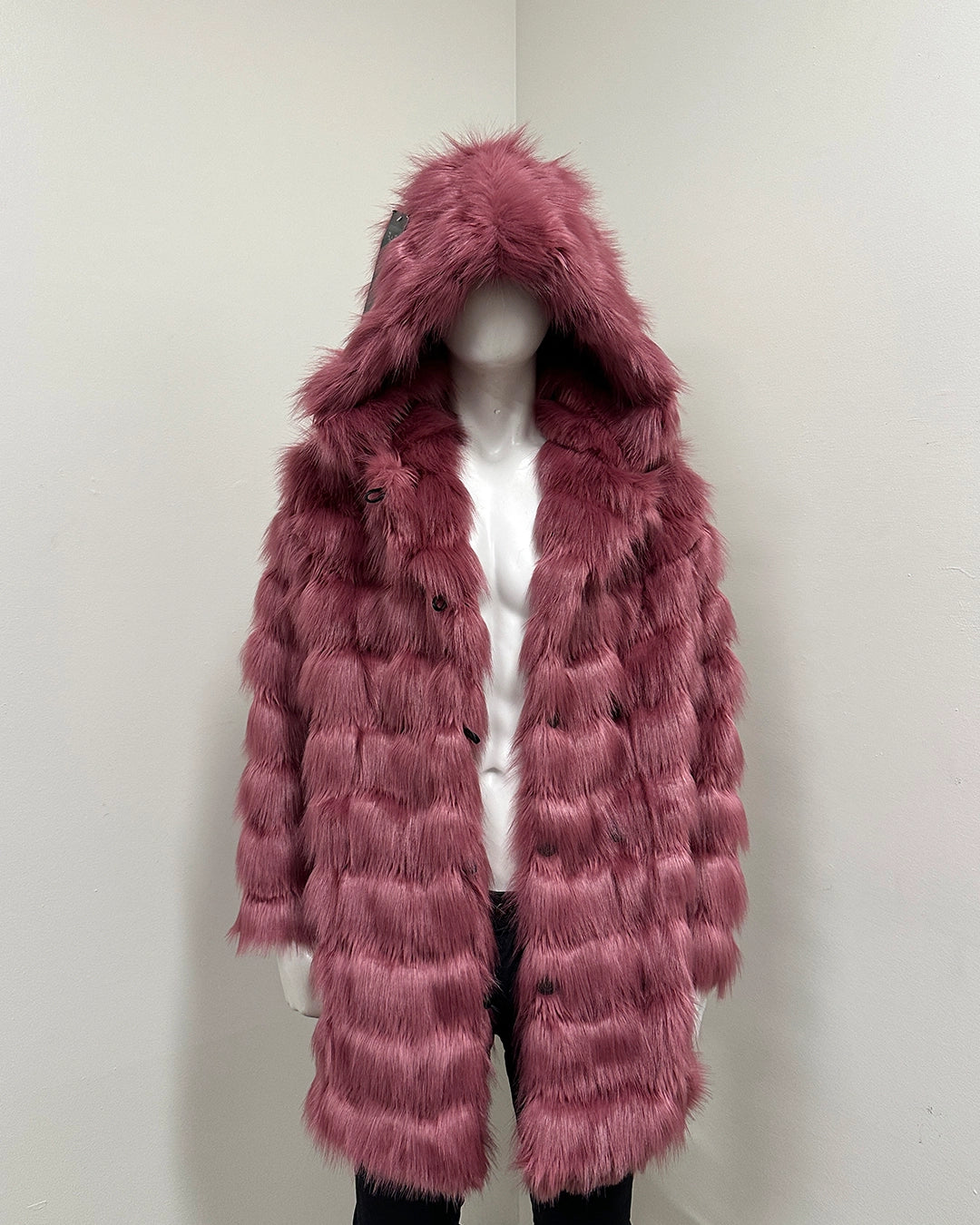 *Last Stock* Hooded Pink Faux Fur Coat | Rose Finch - Large