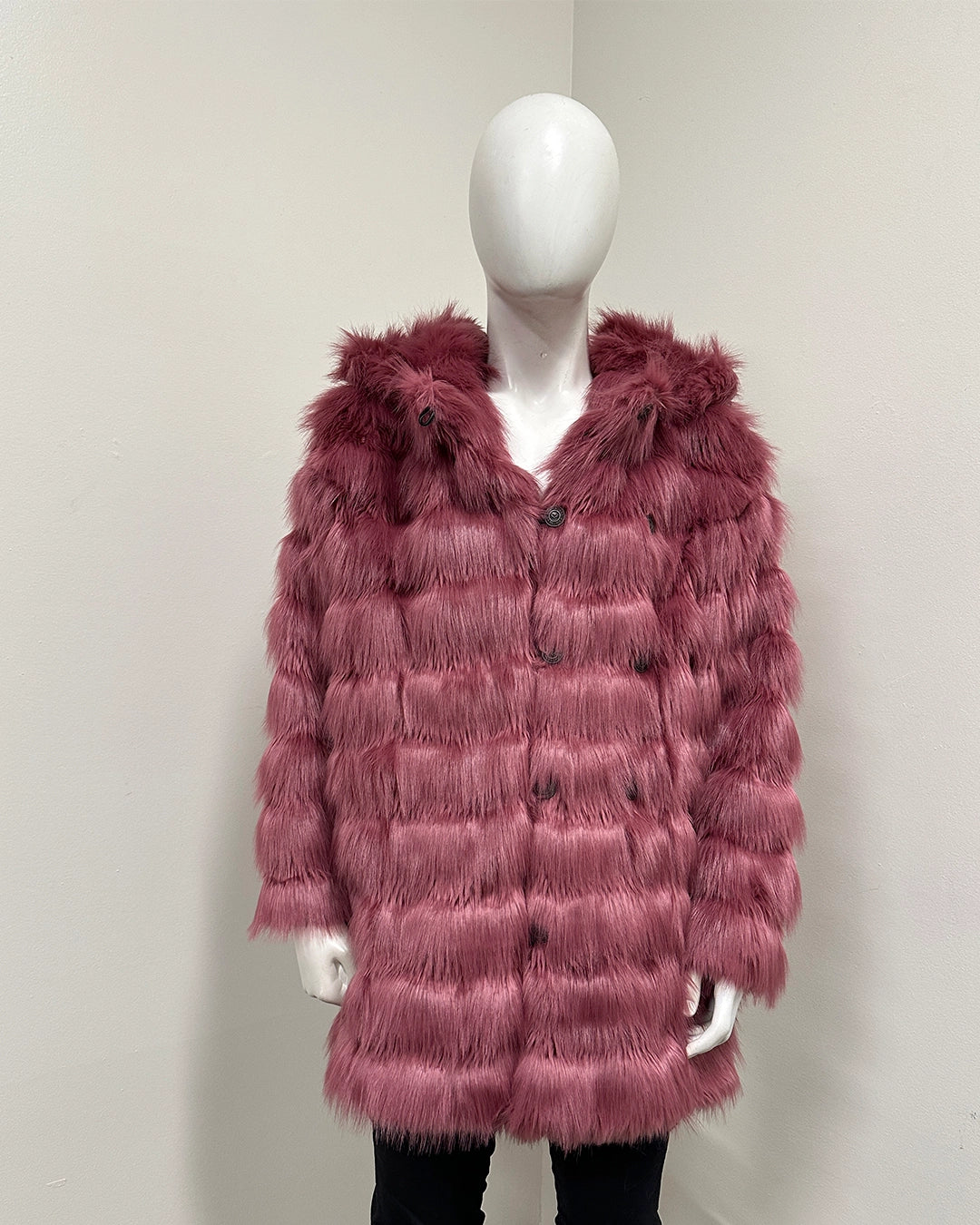 *Last Stock* Hooded Pink Faux Fur Coat | Rose Finch - Large