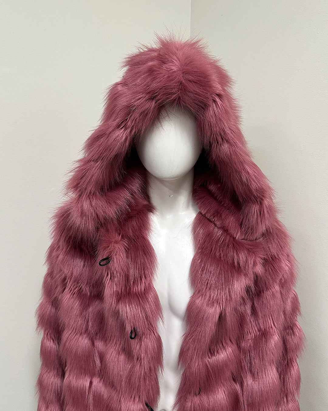 *Last Stock* Hooded Pink Faux Fur Coat | Rose Finch - Large