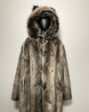 Faux Fur Grey Wolf coat with a hood on a light background