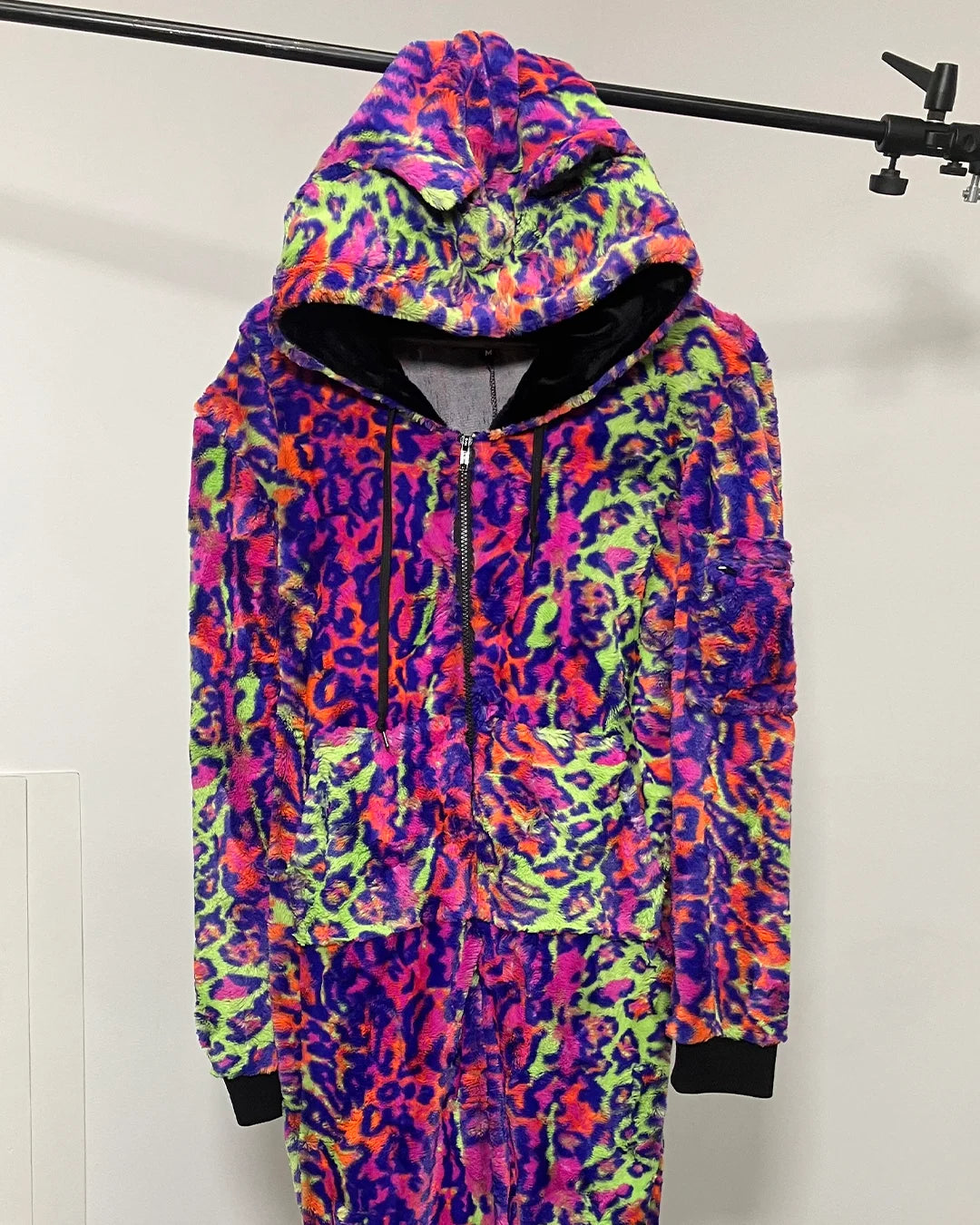 *Almost Purfect* Neon Disco Kitty Classic ULTRA SOFT Faux Fur Onesie - MEDIUM