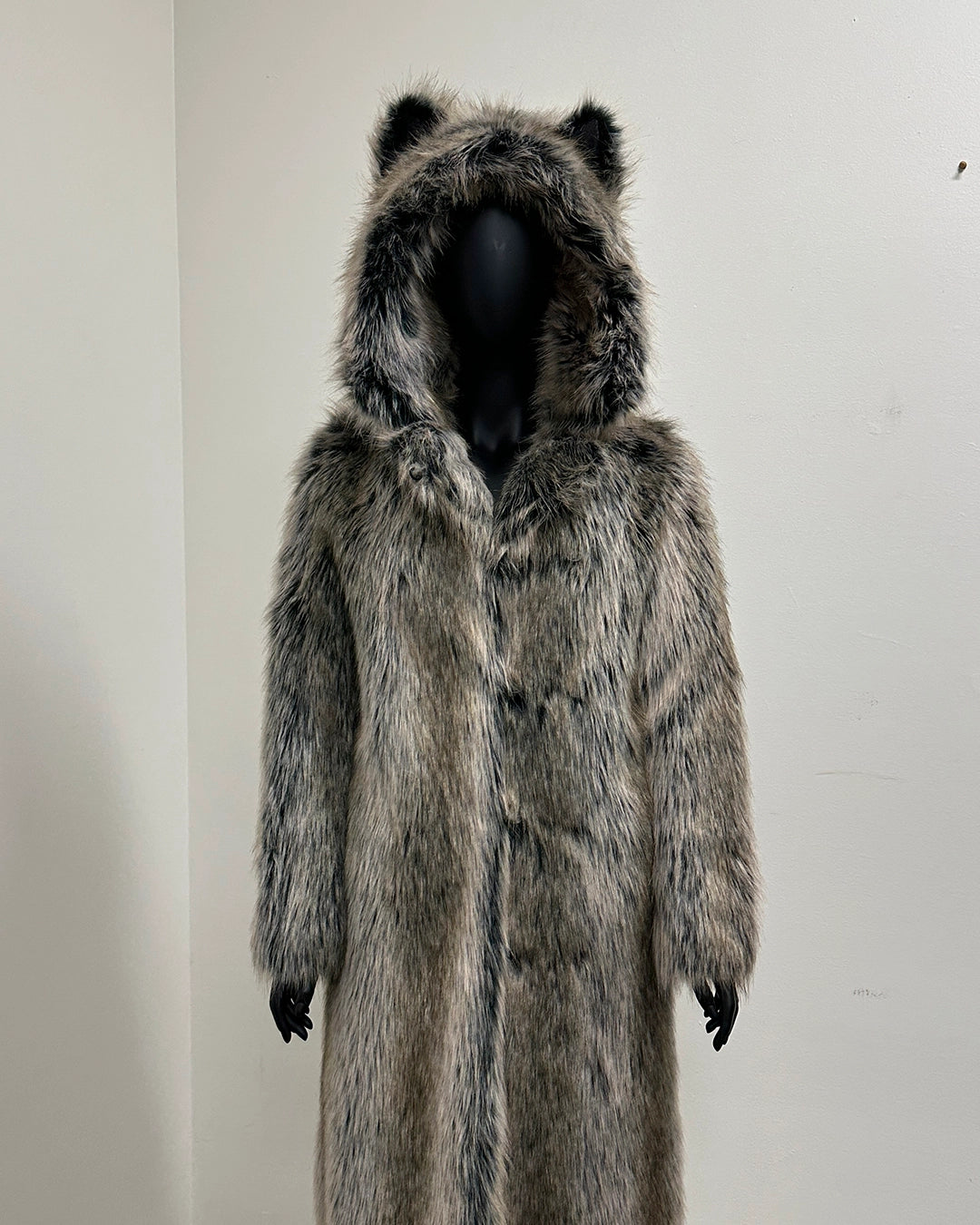*One Of A Kind* Classic Long Faux Fur Coat | Grey Wolf - XSmall