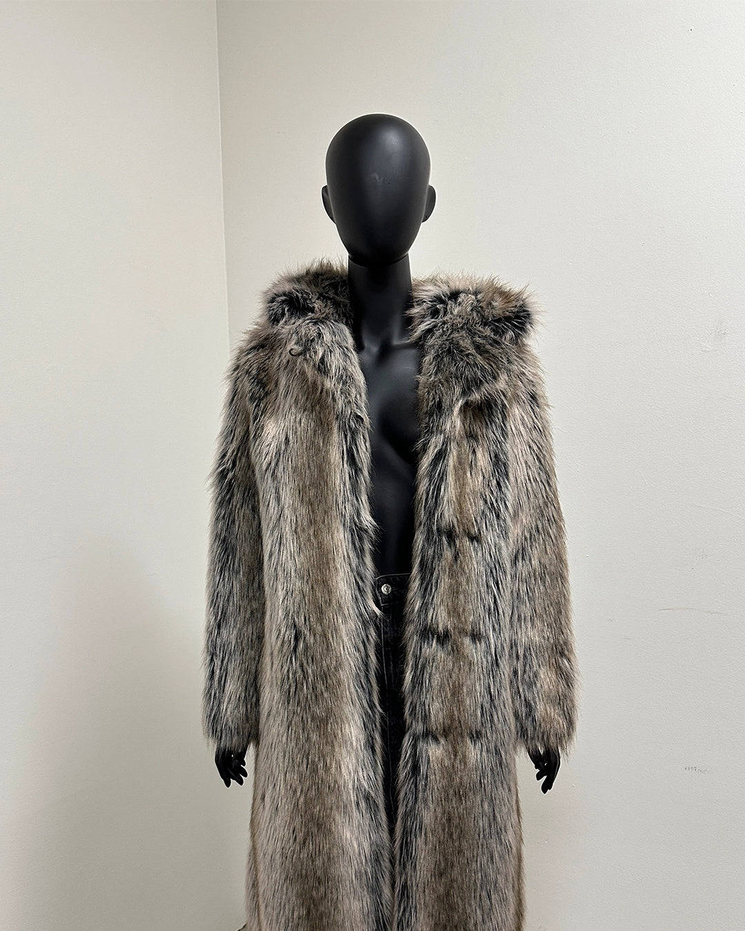*One Of A Kind* Classic Long Faux Fur Coat | Grey Wolf - XSmall