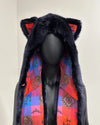 *One Of A Kind/Proto-Sample* Navy Luxe Faux Fur Hood | Indigo Tartan Kitty