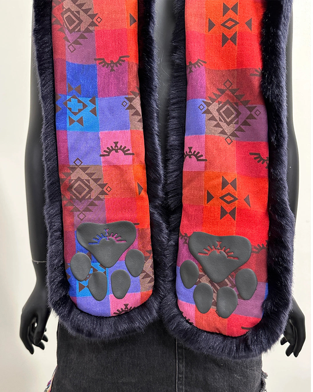 *One Of A Kind/Proto-Sample* Navy Luxe Faux Fur Hood | Indigo Tartan Kitty