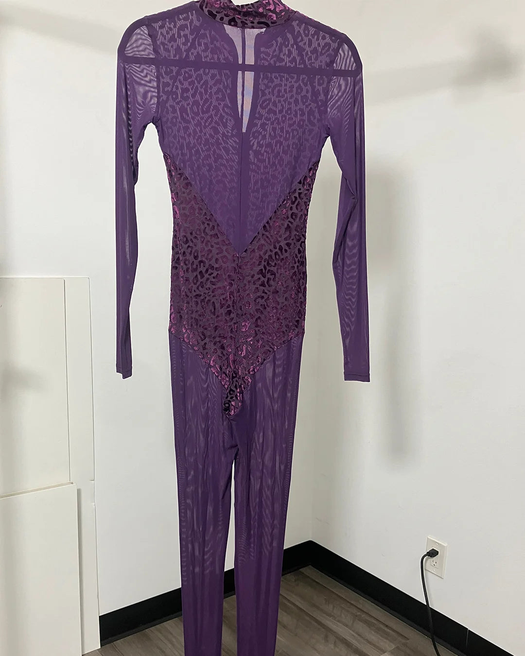 *One Of A Kind / Prototype* Violet Leopard Sheer Full Bodysuit - SMALL