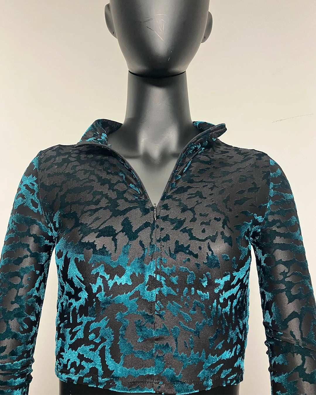 *One Of A Kind / Prototype* Emerald Tiger Velvet Burnout Long Sleeve Cropped Top - SMALL