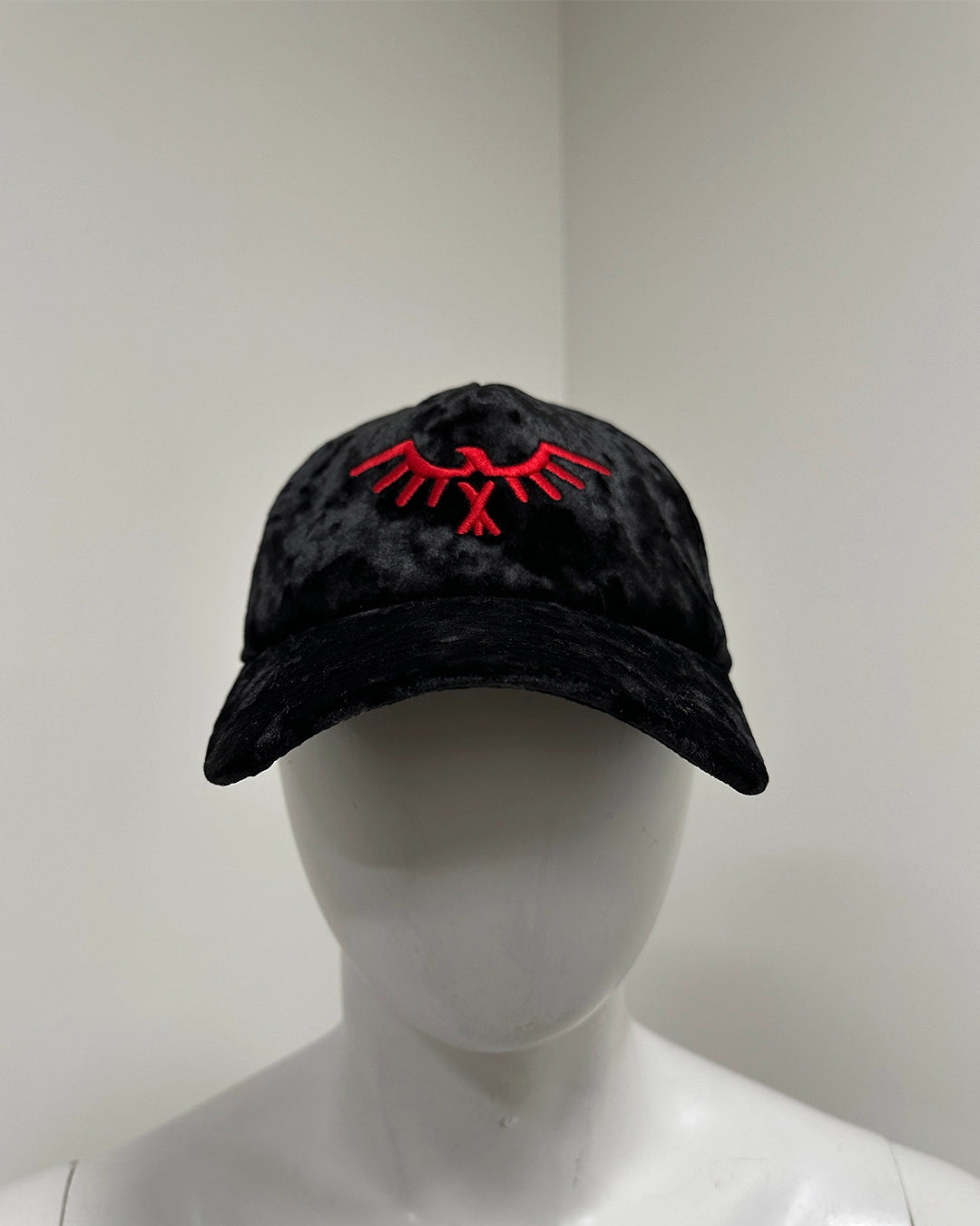 *Sample* Black Velvet Hat with Red Logo