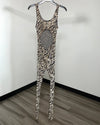 *Sample* Full Bodysuit Sleeveless Open Back | Bone Zebra - MEDIUM