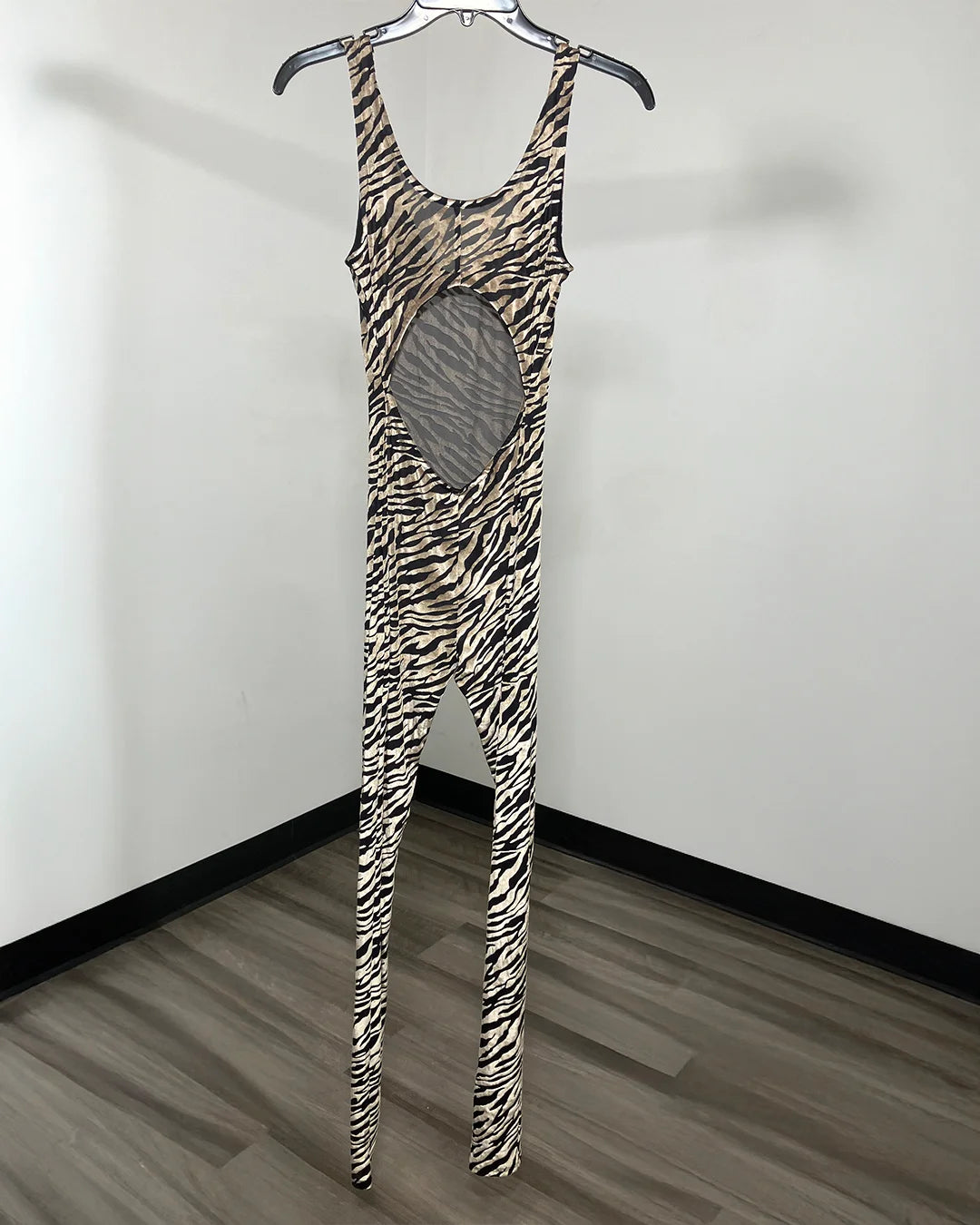 *Sample* Full Bodysuit Sleeveless Open Back | Bone Zebra - MEDIUM