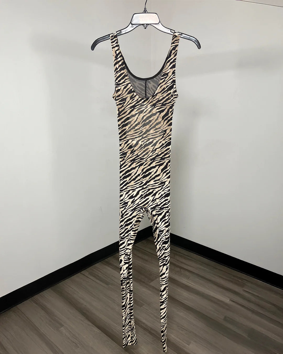 *Sample* Full Bodysuit Sleeveless Open Back | Bone Zebra - MEDIUM