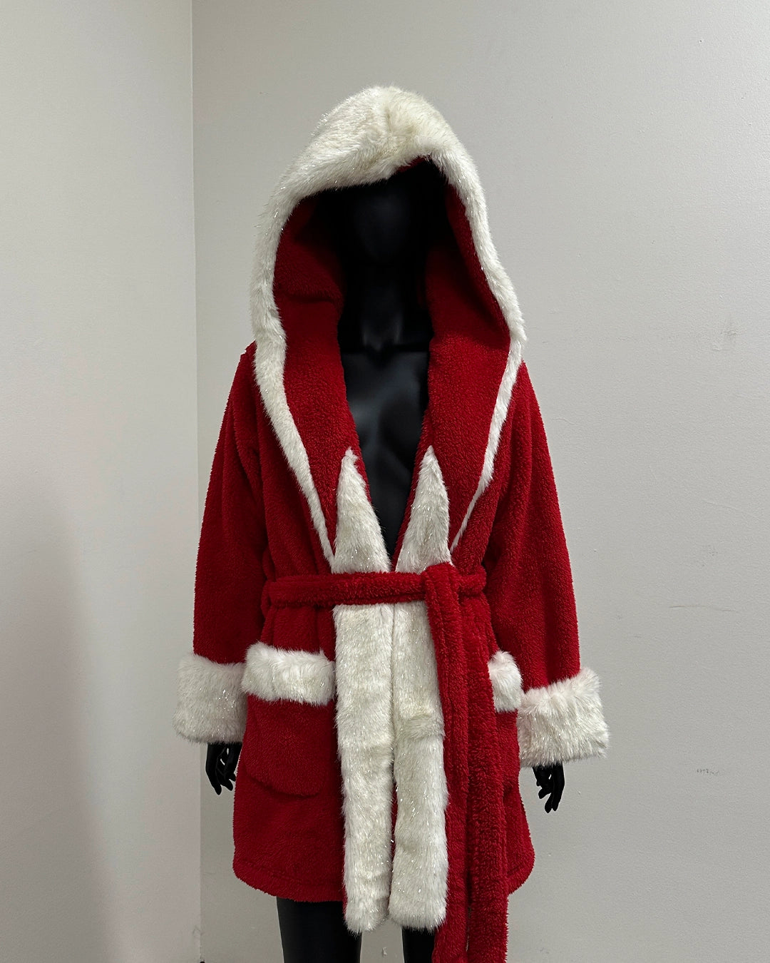 *Last Stock* Hooded Luxury Red Faux Fur Robe | Christmas Kitten - Small