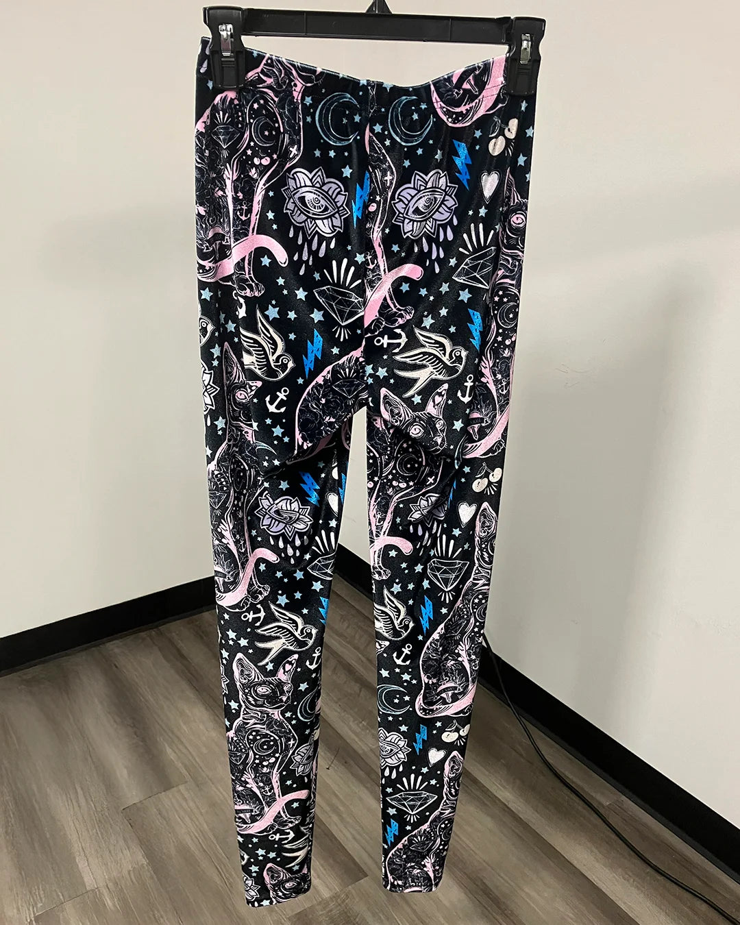 *Last Stock* Velvet Leggings | Black and Pink Sailor Kitty - SMALL