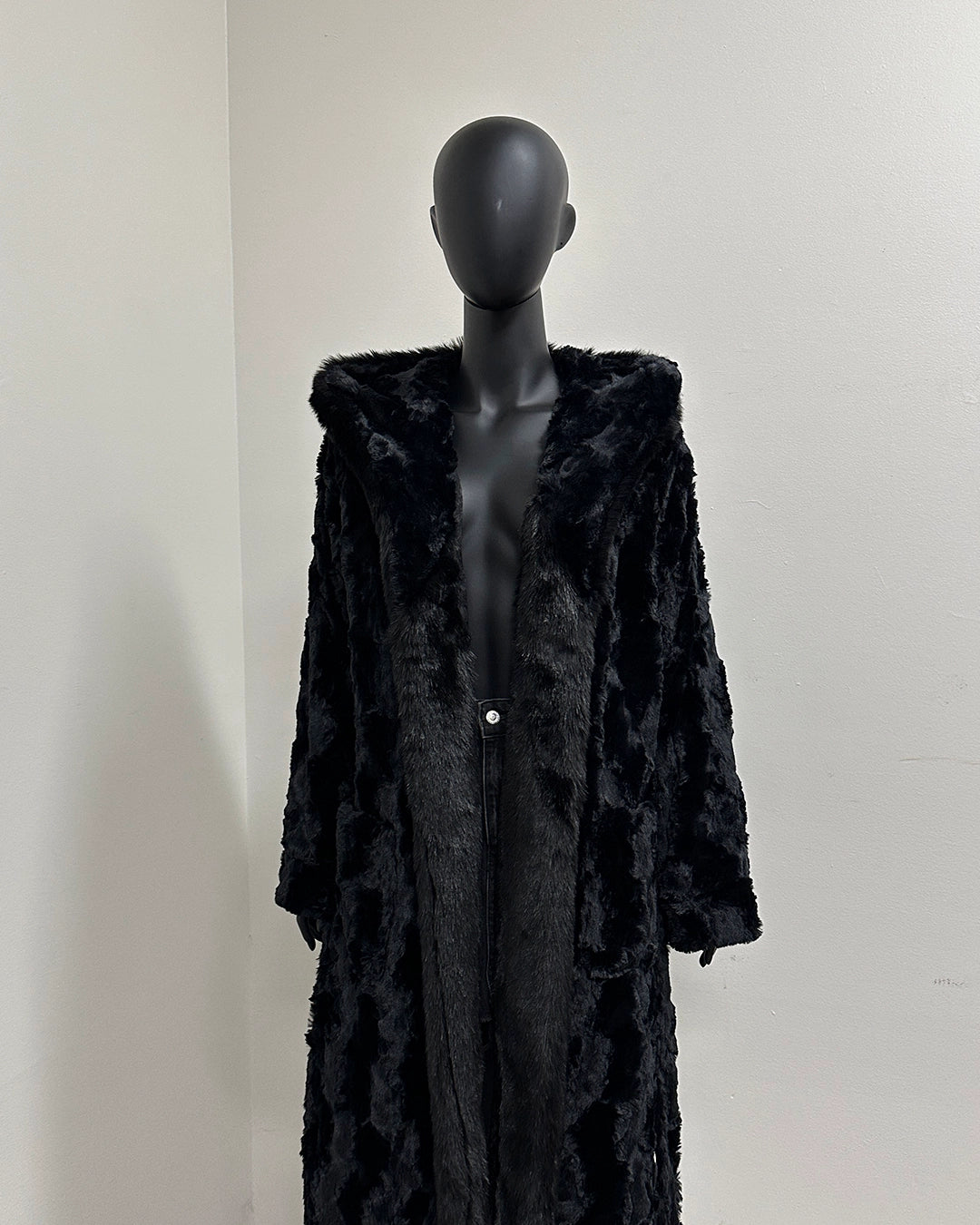 *Sample* Classic Faux Fur Style Robe | Black Snakeskin Lining | Black Panther - Small