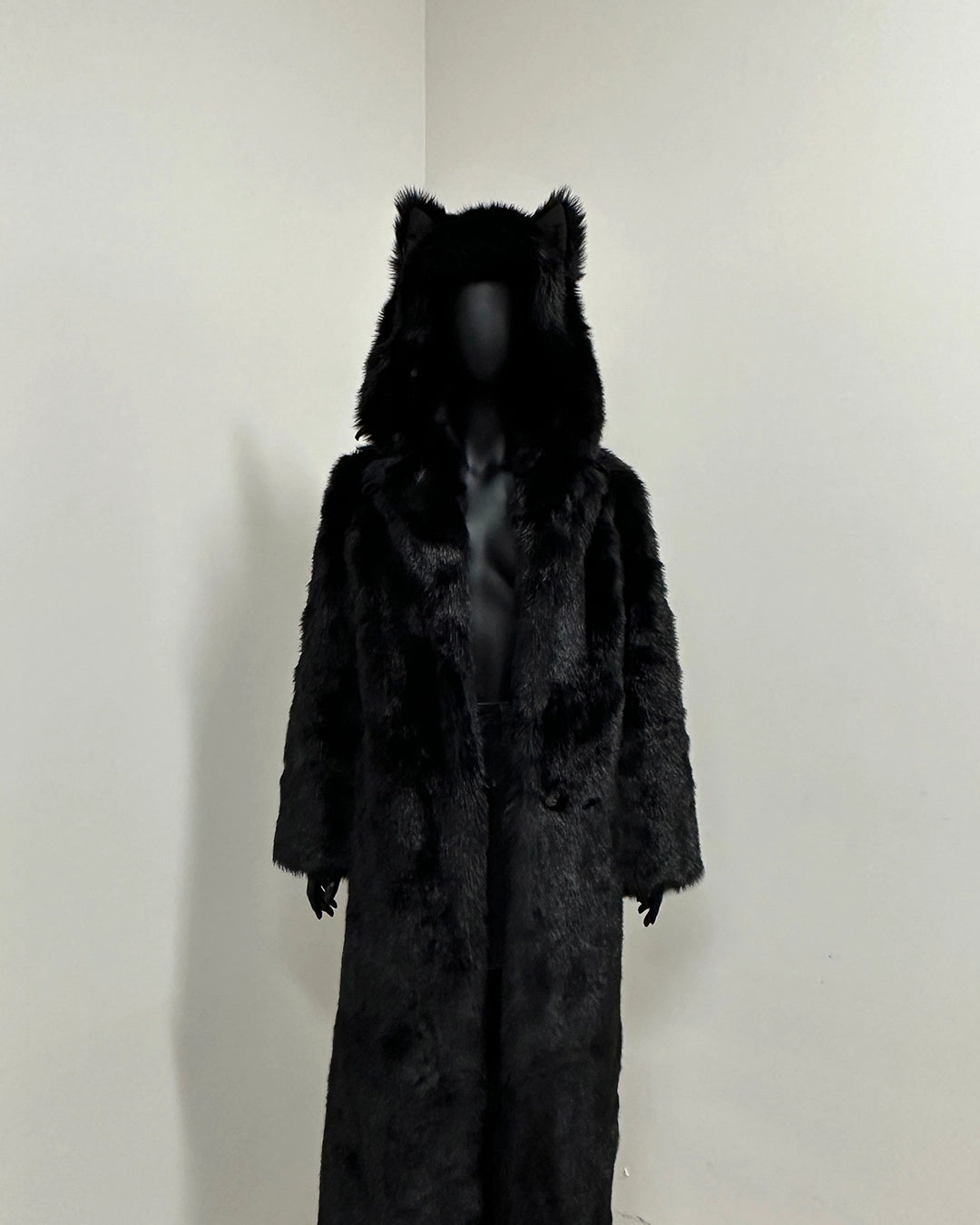 *Sample* Classic Long Faux Fur Coat | Black Panther - Small