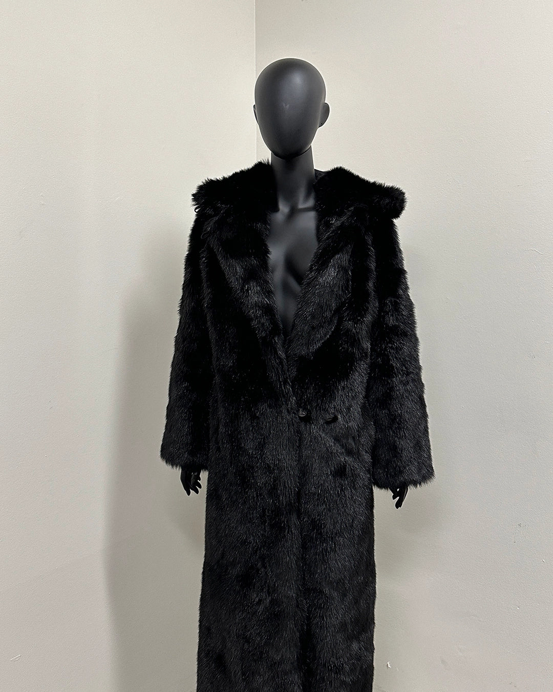 *Sample* Classic Long Faux Fur Coat | Black Panther - Small
