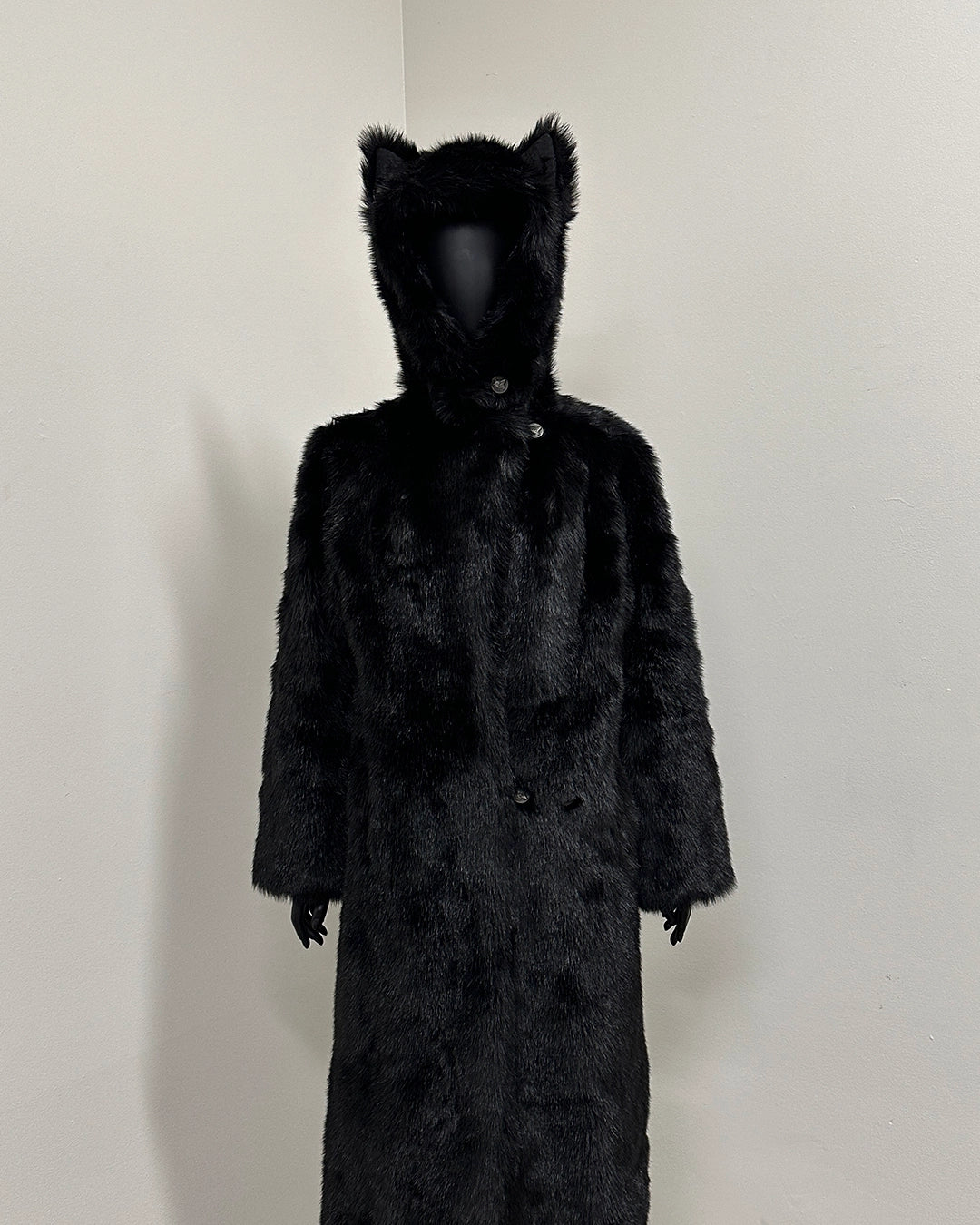 *Sample* Classic Long Faux Fur Coat | Black Panther - Small