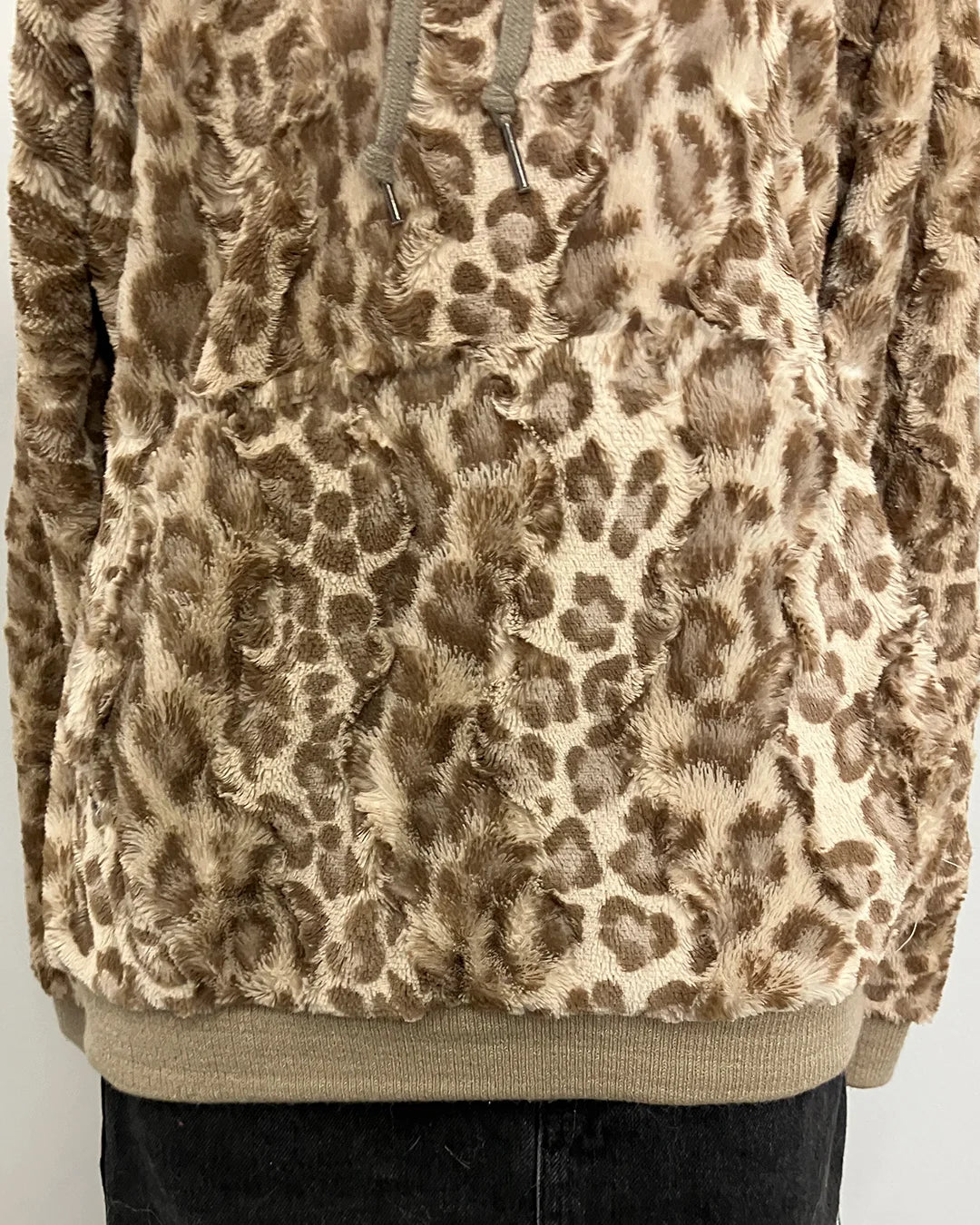 *Sample* Fur Hoodie | Tan Strawberry Leopard - MEDIUM