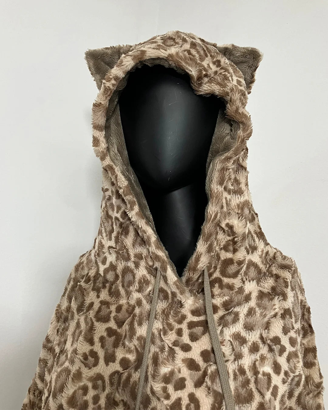 *Sample* Fur Hoodie | Tan Strawberry Leopard - MEDIUM