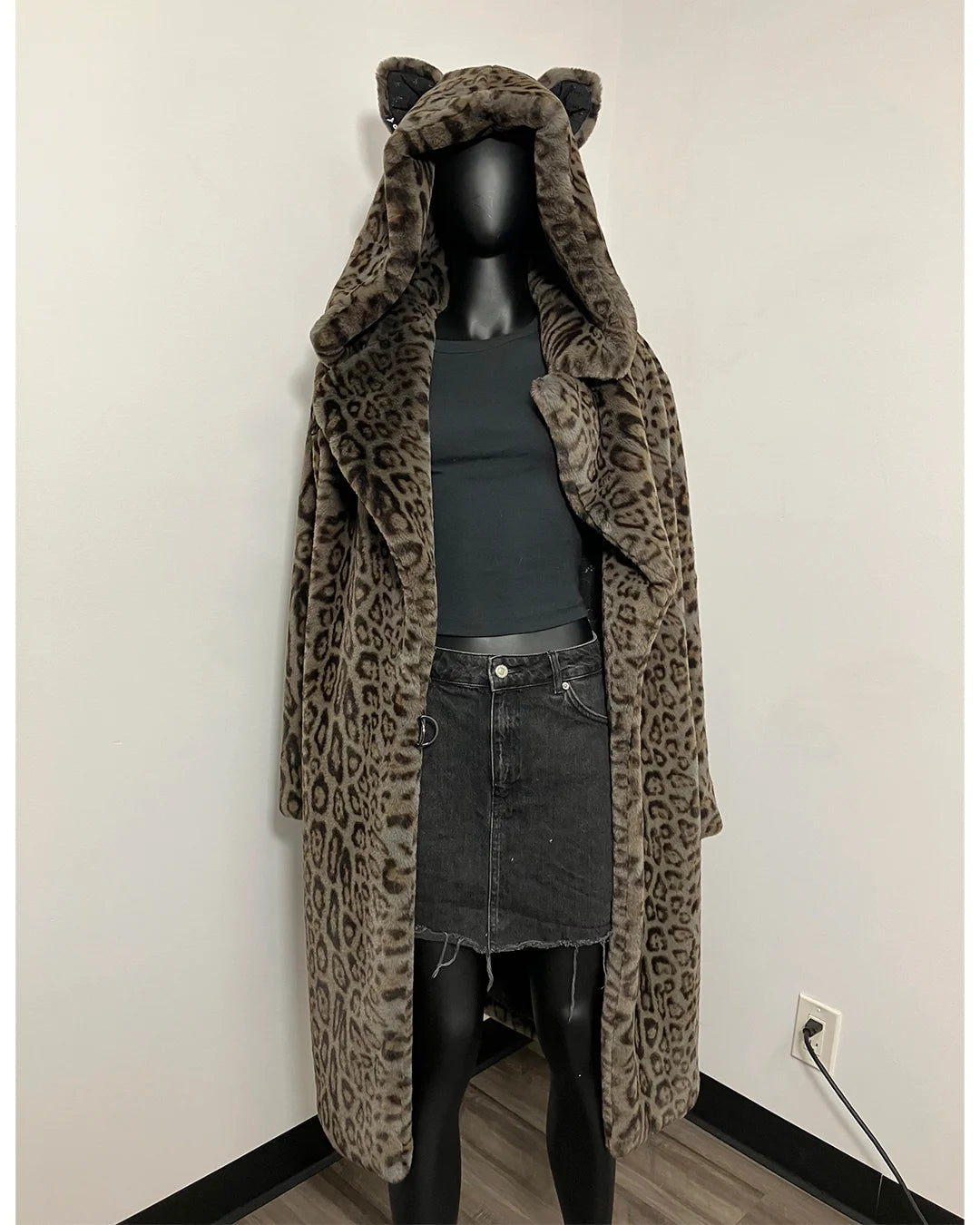 *One Of A Kind / Prototype* Classic Luxe Calf Length Coat | Black Leopard - MEDIUM