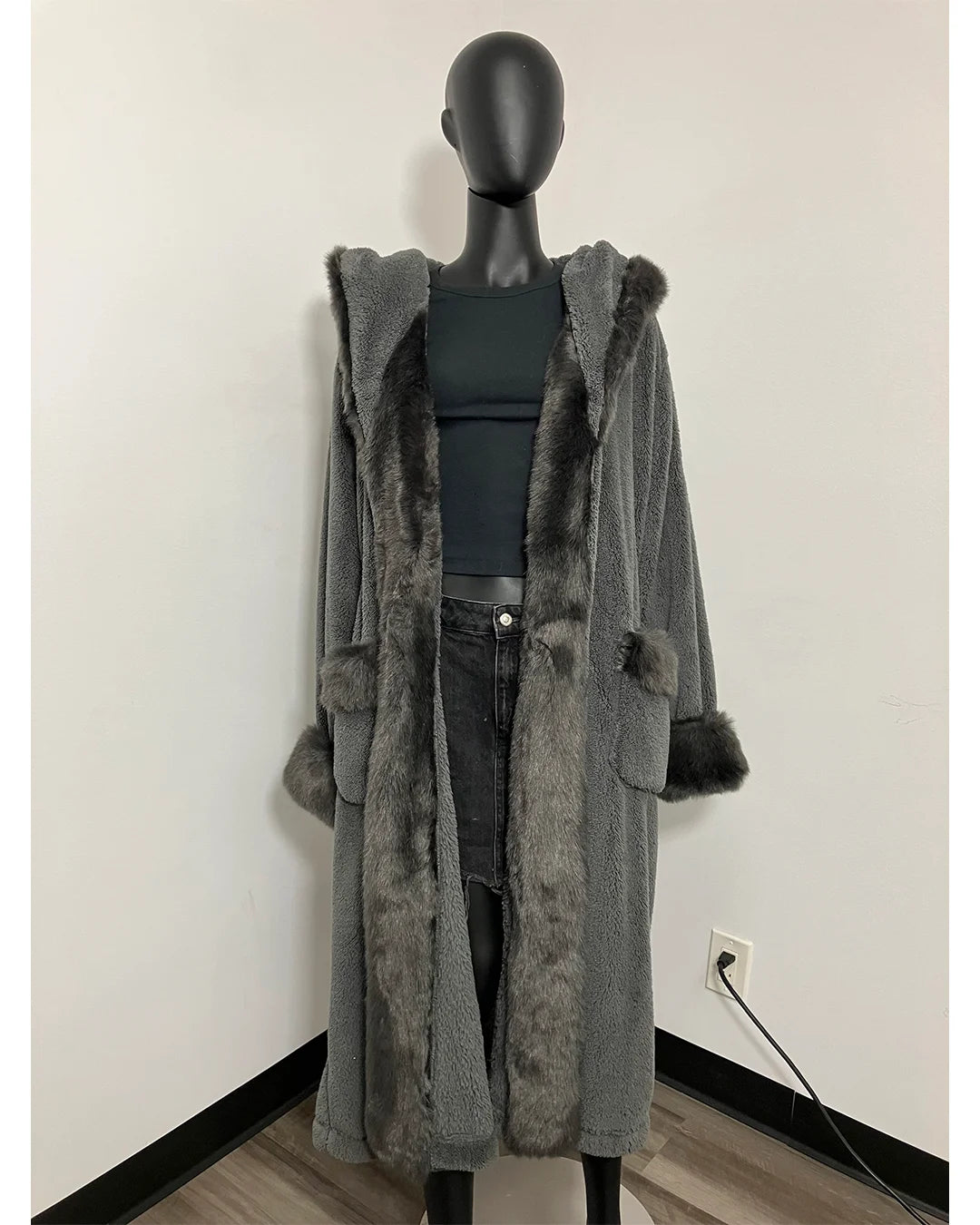 *One Of A Kind / Prototype* Classic Luxury Long Faux Fur Robe | Grey Fox  - MEDIUM
