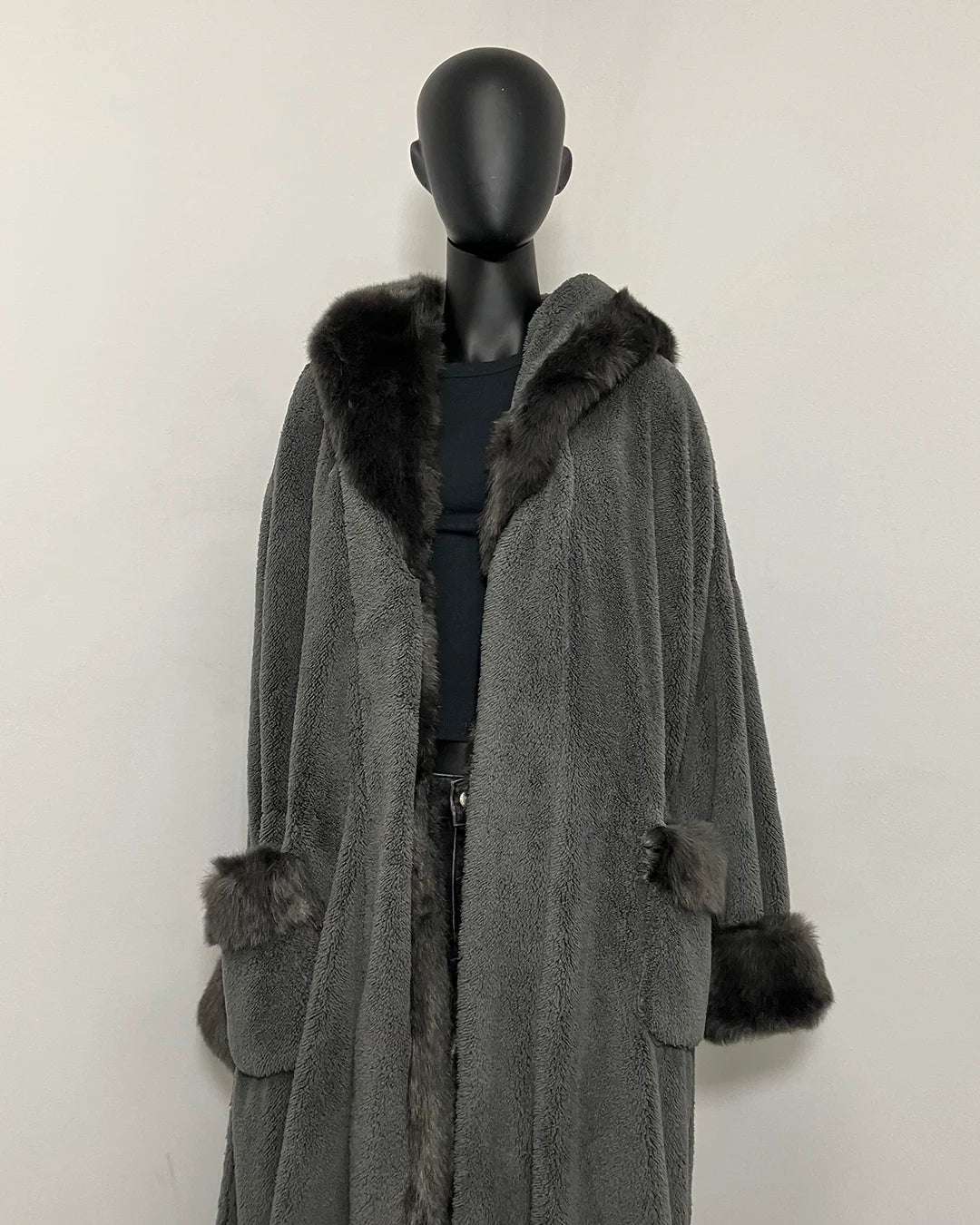 *One Of A Kind / Prototype* Classic Luxury Long Faux Fur Robe | Grey Fox  - MEDIUM