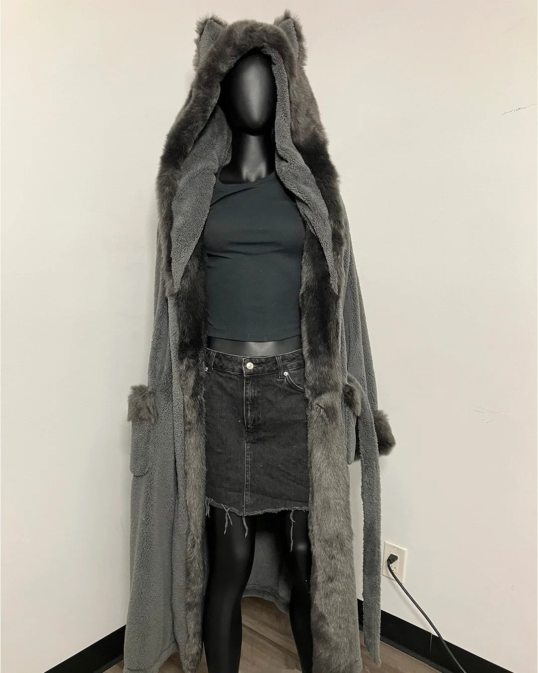 *One Of A Kind / Prototype* Classic Luxury Long Faux Fur Robe | Grey Fox  - MEDIUM
