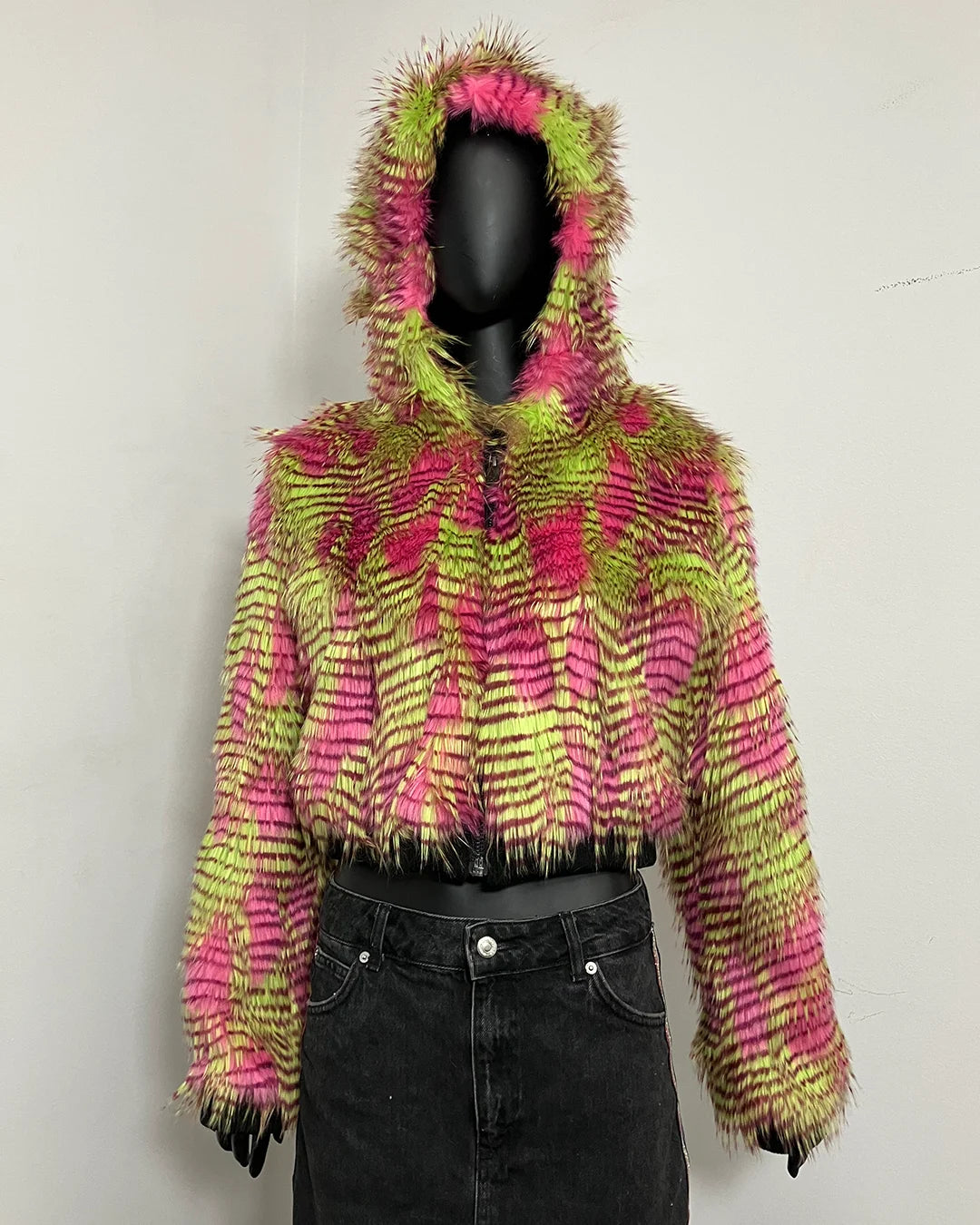 *One Of A Kind / Prototype* Hooded Neon Pink Cockatiel Cropped Jacket - SMALL