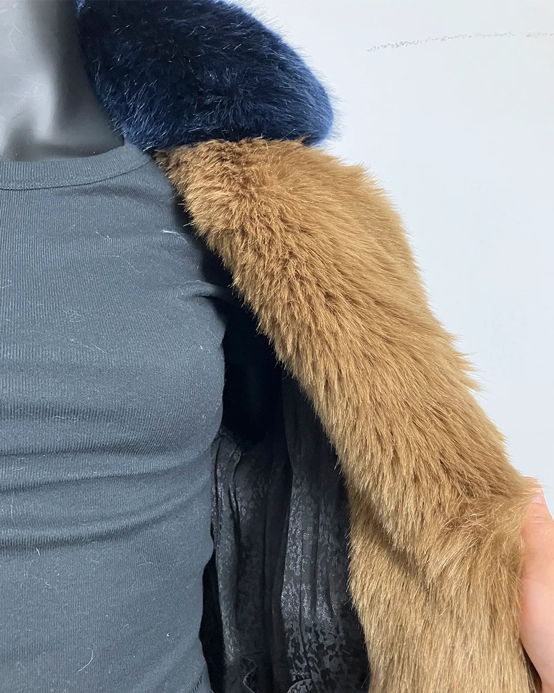 *One Of A Kind / Prototype* Brown Bear Faux Fur Long Coat | Indigo Wolf Collar - MEDIUM