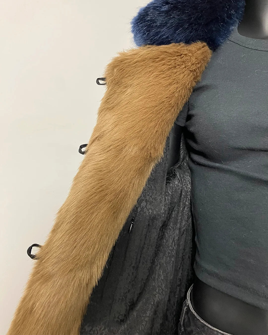 *One Of A Kind / Prototype* Brown Bear Faux Fur Long Coat | Indigo Wolf Collar - MEDIUM